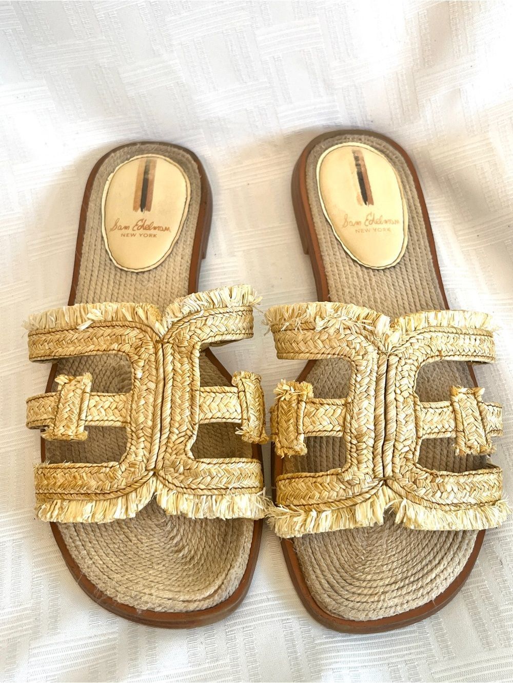 Sam Edelman Natural Raffia Braided Slide Sandals Size 8